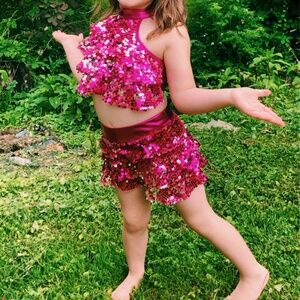 Girl pink sequin matching set
